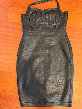 Textured sexy Black Halter Bodycon Dress size L